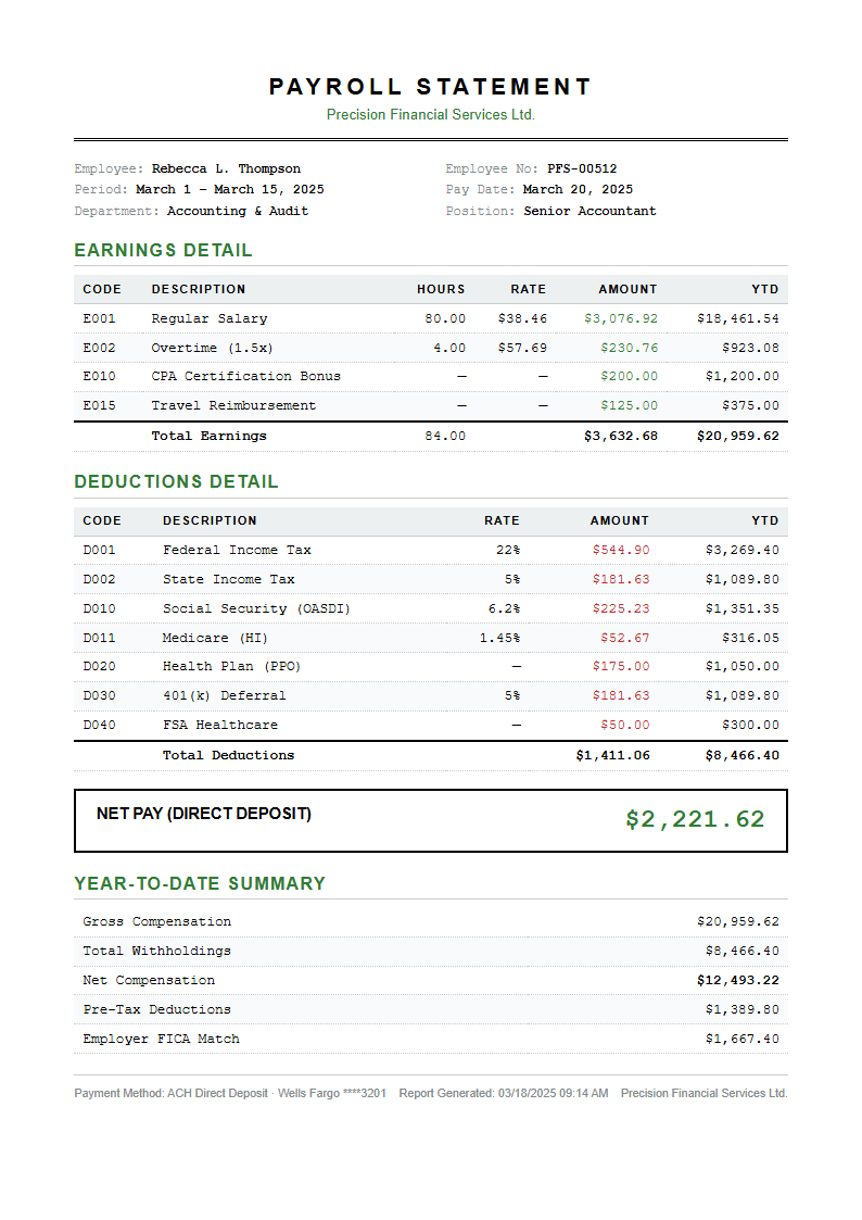 Financial Statement Payslip